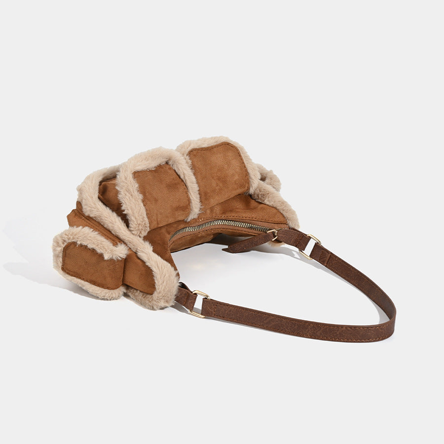 Cozy Faux Fur Shoulder Bag – 2024 Fall/Winter Multi-Pocket Vintage Underarm Bag