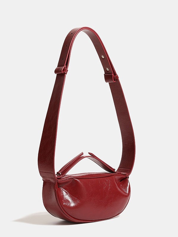 Cherry Red PU leather Half-moon Bag