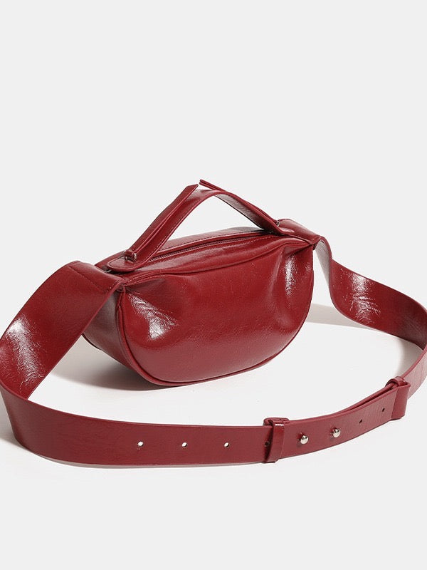 Cherry Red PU leather Half-moon Bag