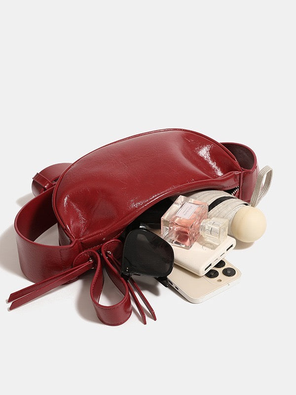 Cherry Red PU leather Half-moon Bag