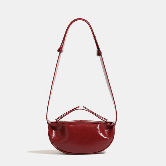 Cherry Red PU leather Half-moon Bag