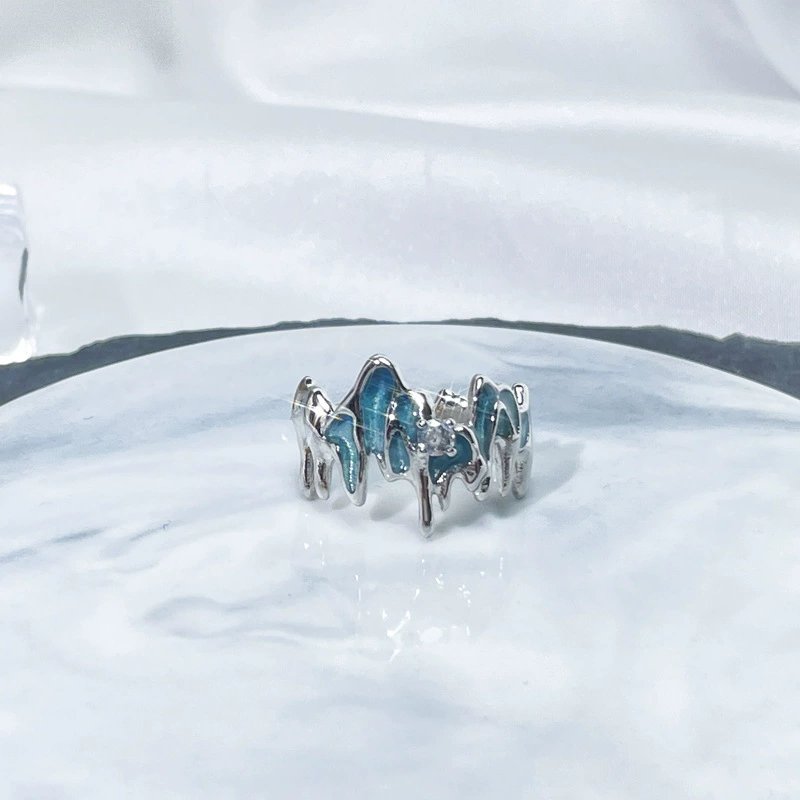 Blue sculptural silver-tone ring