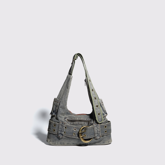 Denim Buckle Shoulder Bag