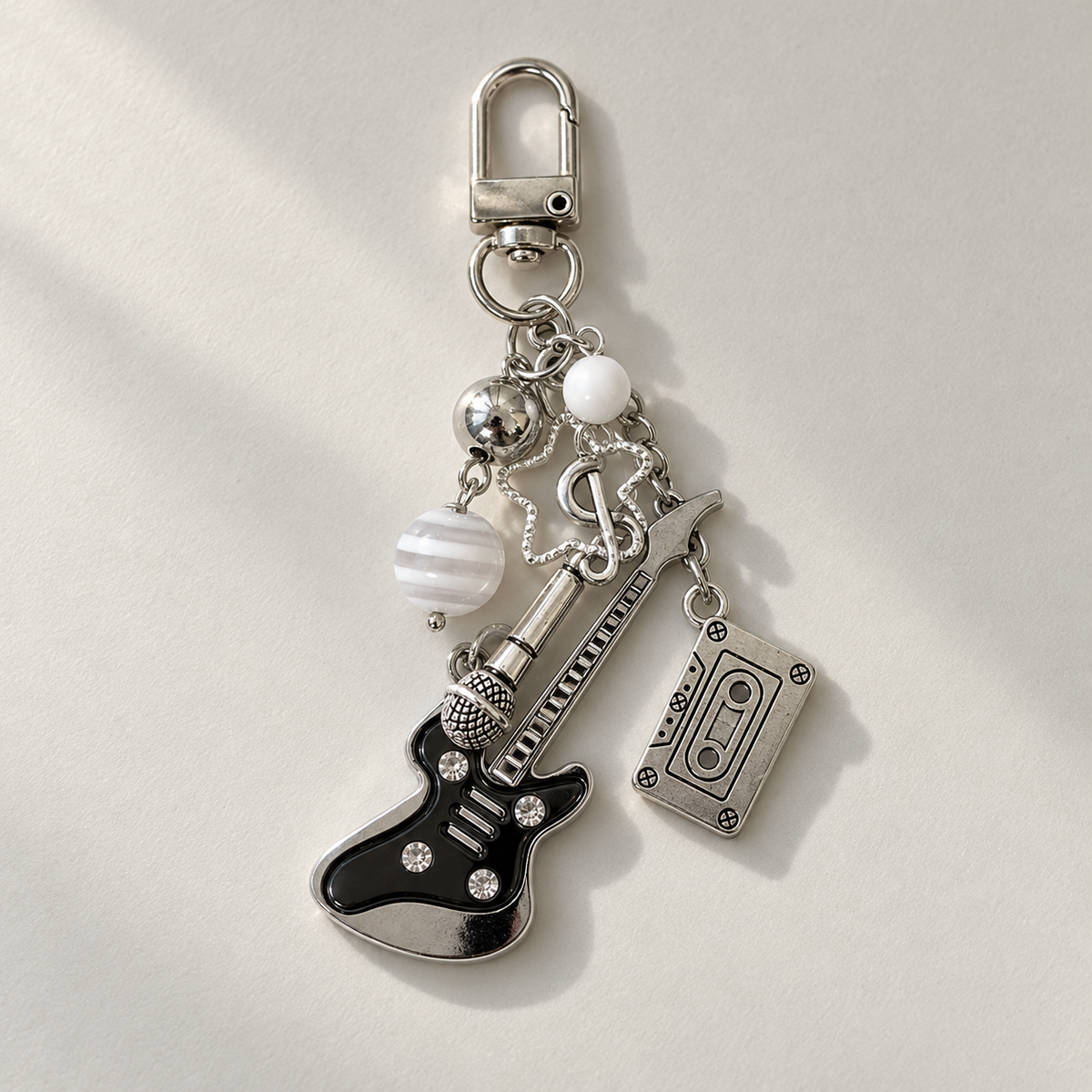 Silver guitar music charm keychain