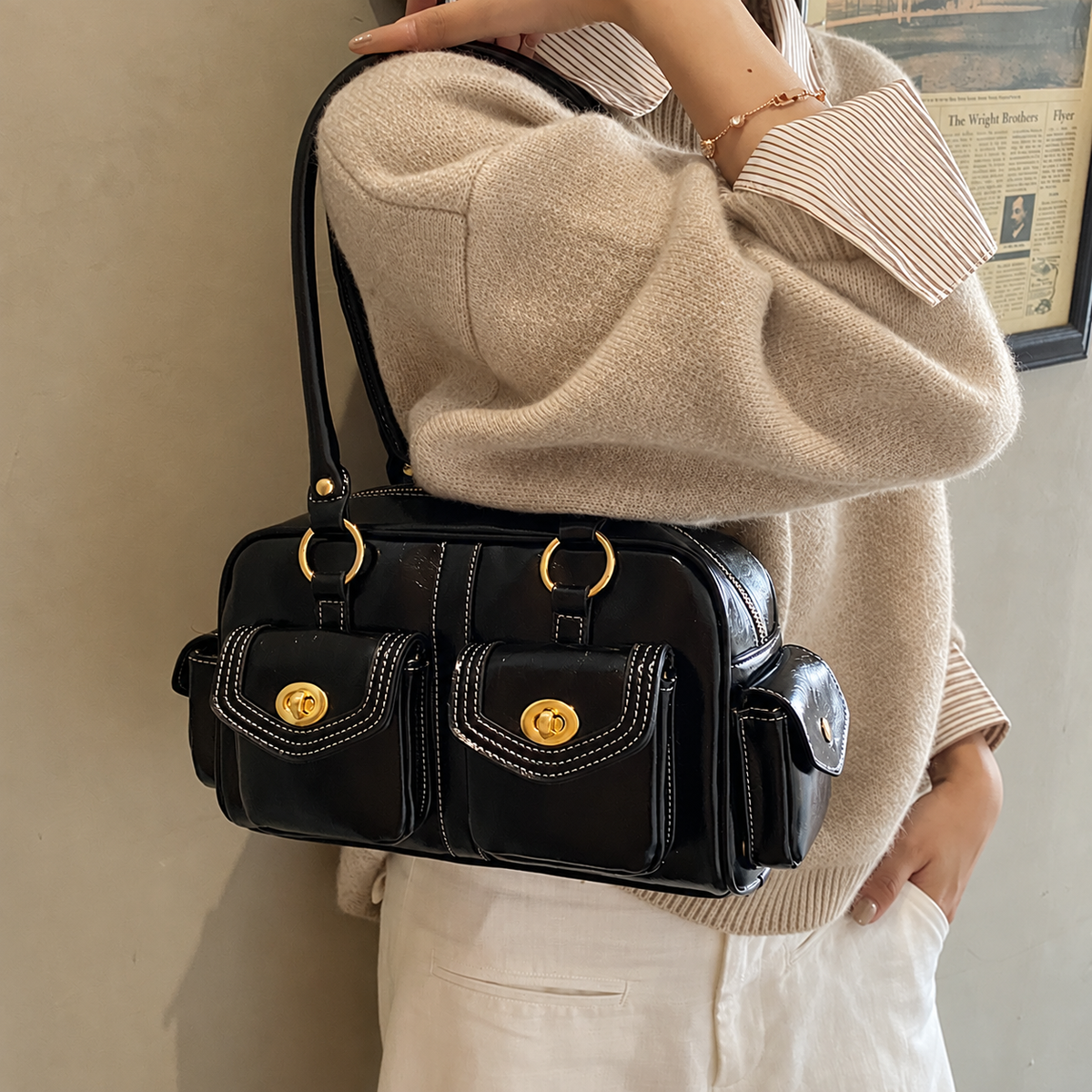 Twin Pocket Shoulder Bag