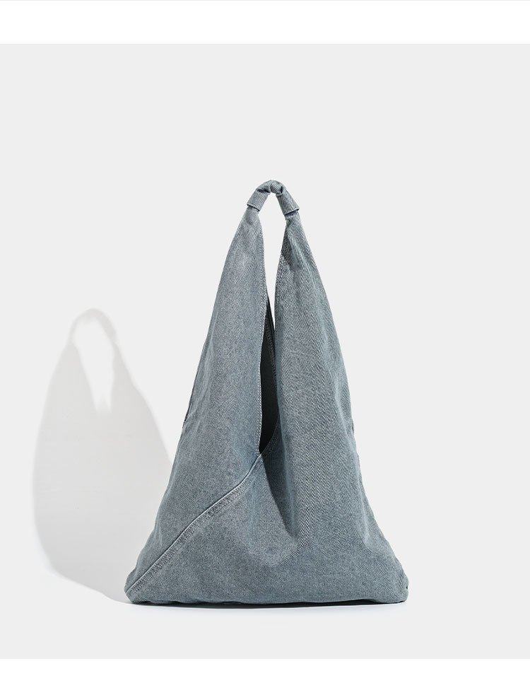 Denim triangle shoulder bag — light blue back