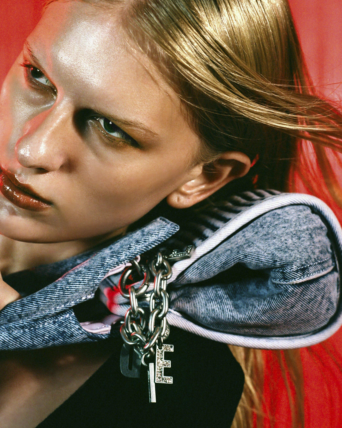 Denim and silver chain editorial
