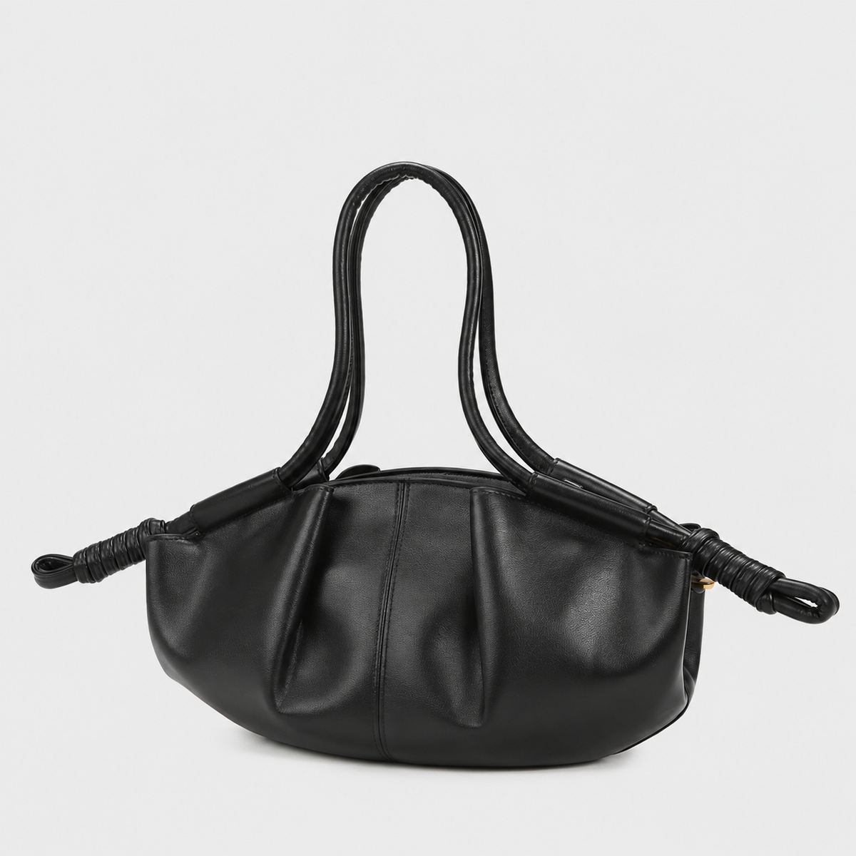 black front pleated shoulder bag with wrapped side details