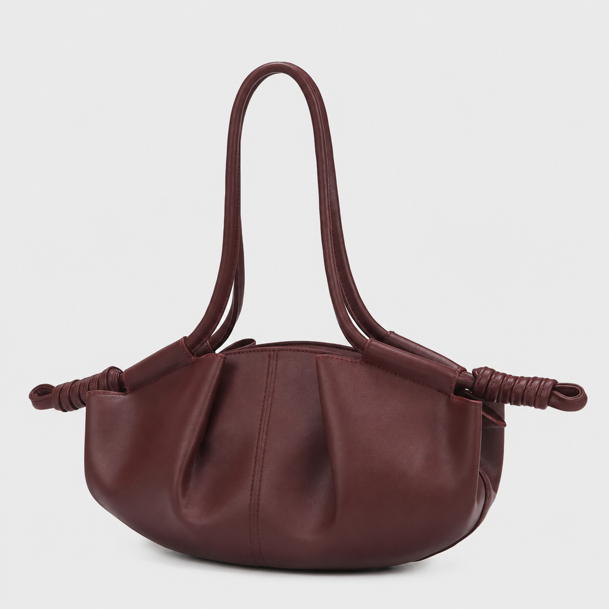 burgundy front pleated shoulder bag with wrapped side details