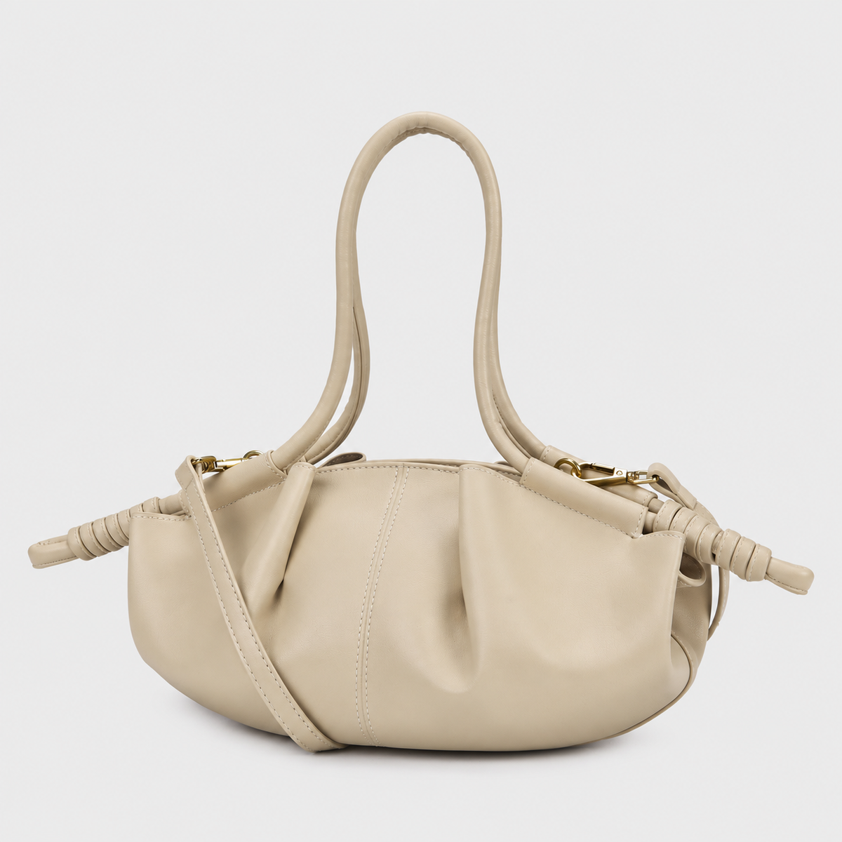 cream front pleated shoulder bag with wrapped side details