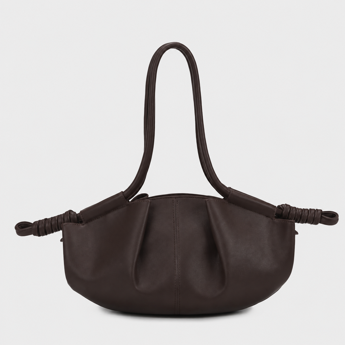 dark brown front pleated shoulder bag with wrapped side details