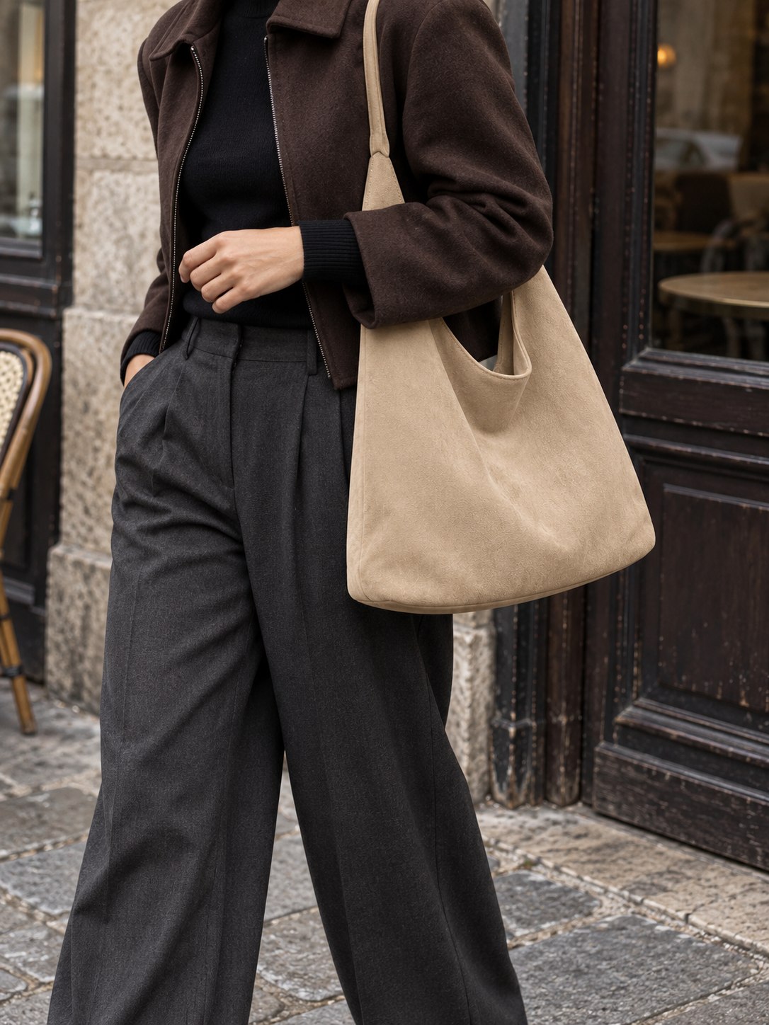Soft Hobo Shoulder Bag — Cream street style