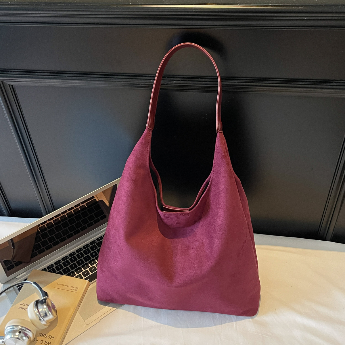 Soft Hobo Shoulder Bag — Burgundy styled scene