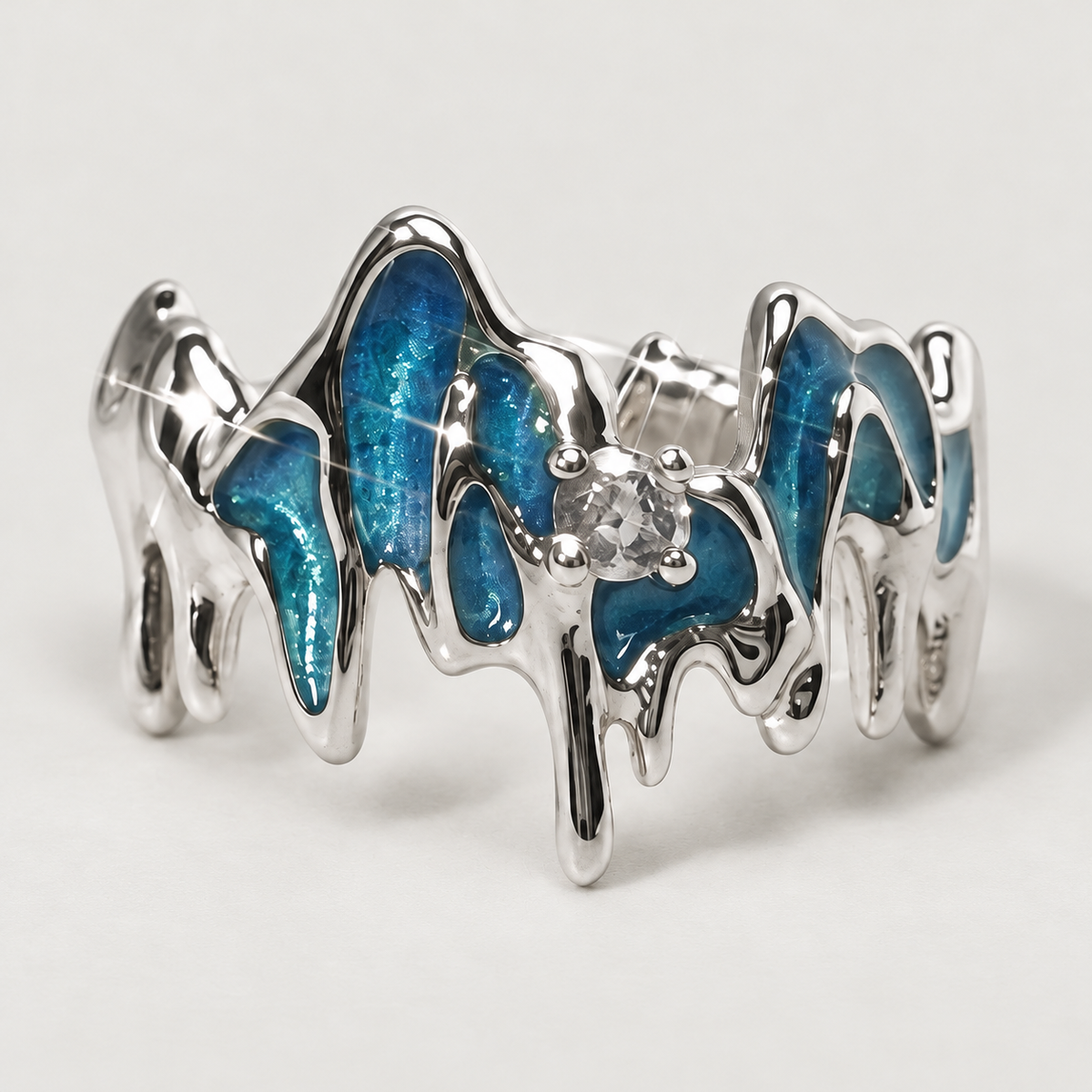 Blue Sculptural Ring on a warm grey background