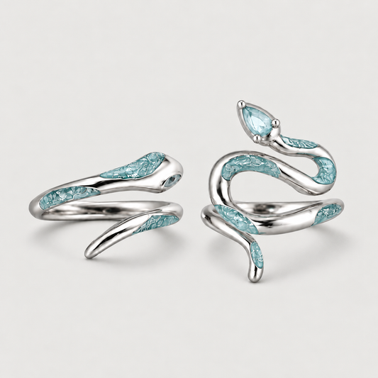 Blue Snake Ring on a warm grey background