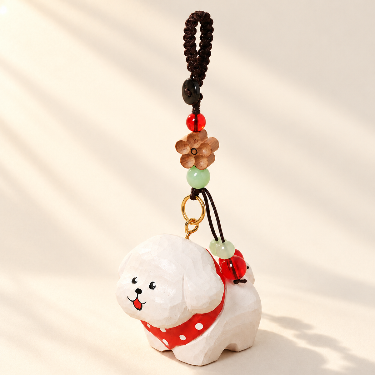 White Poodle wooden charm on ivory background