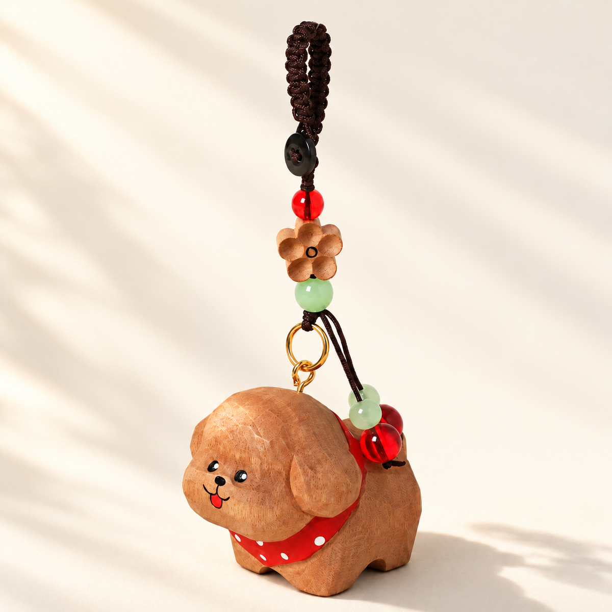 Brown Poodle wooden charm on ivory background